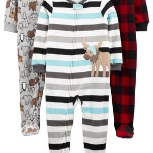 Simple Striped Moose Footie Pajamas - White, Gray, Black & Aqua